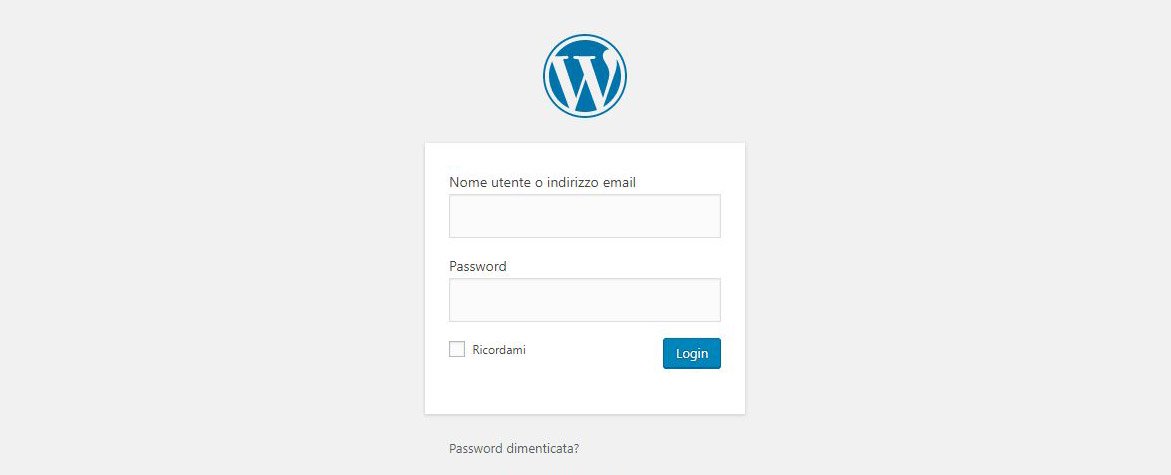 La schermata per accedere al pannello di controllo di WordPress