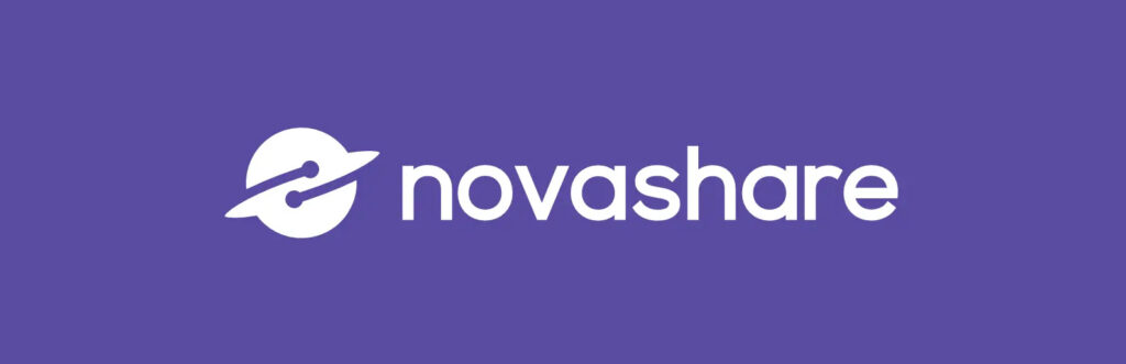 Il logo di Novashare su sfondo viola
