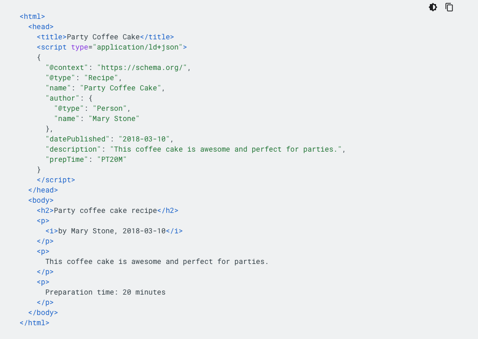 Un esempio di dati strutturati scritti in formation JSON-LD