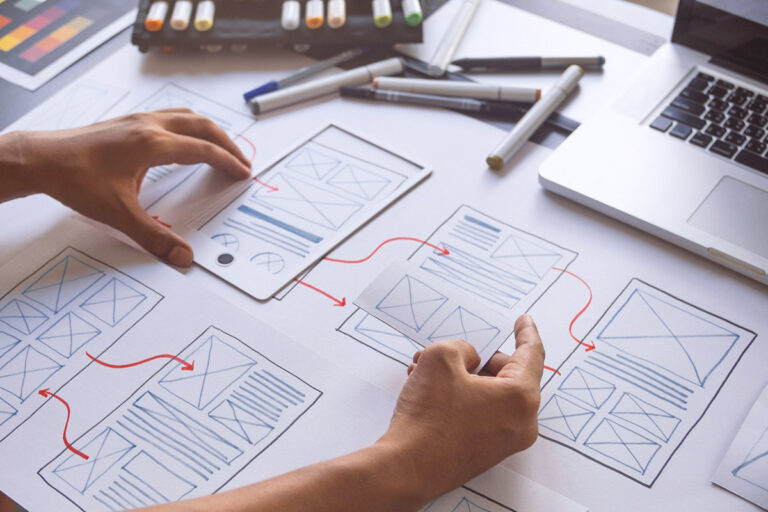 Wireframe di pagine web utilizzati per progettare la struttura responsive di un sito