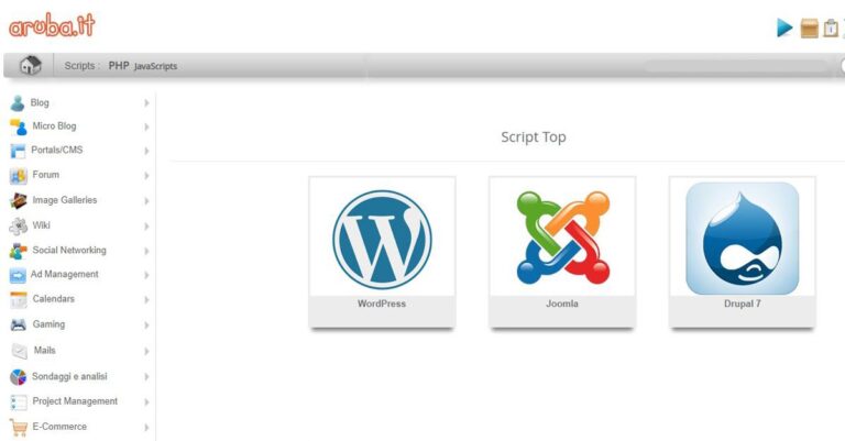 Il pannello di controllo di Aruba con l'installazione di WordPress