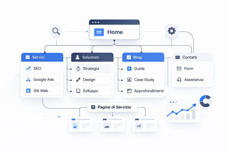 Un diagramma illustra la struttura di un sito web