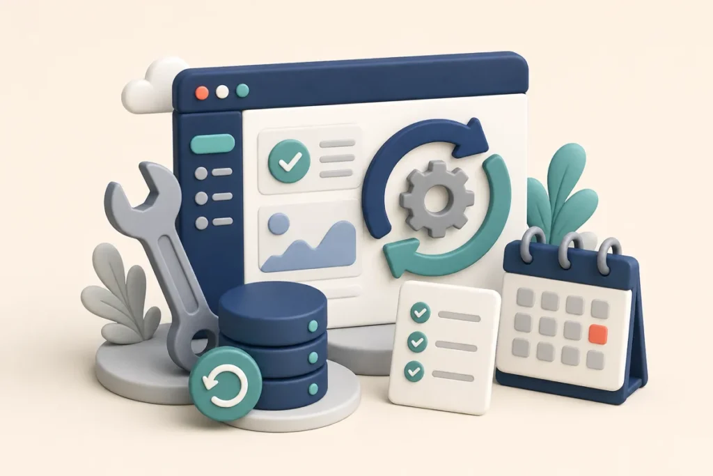 Manutenzione WordPress con aggiornamenti, backup, strumenti e controlli periodici